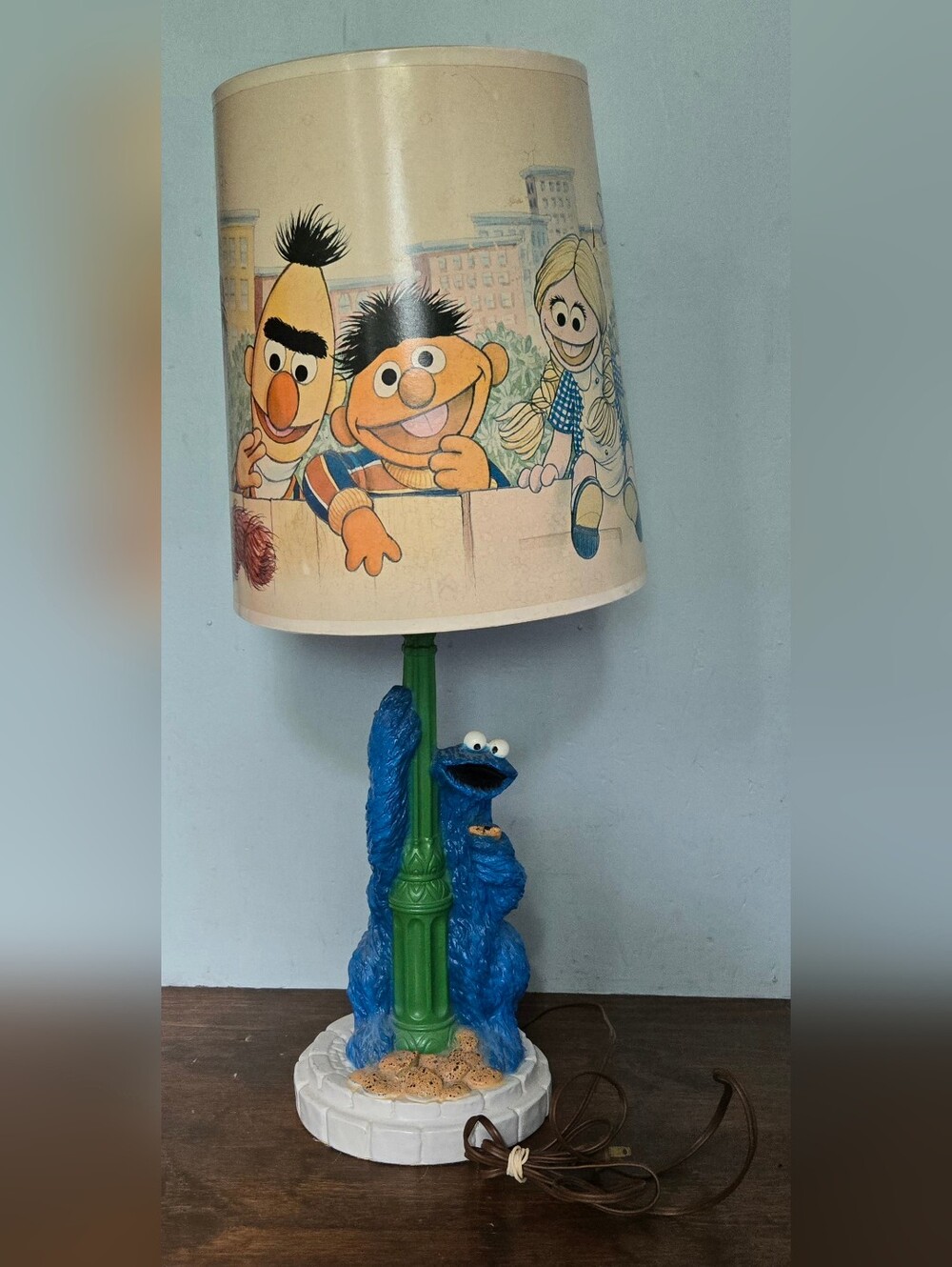 Vintage 70s Cookie Monster Figural Lamp with Matching Sesame Street Shade